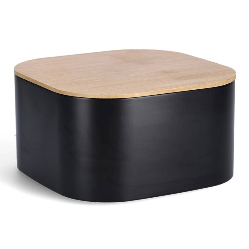 Zeller Brotkasten Metall mit Bambusdeckel 14,5 cm x 26,5 cm x 26,5 cm Schwarz von Zeller