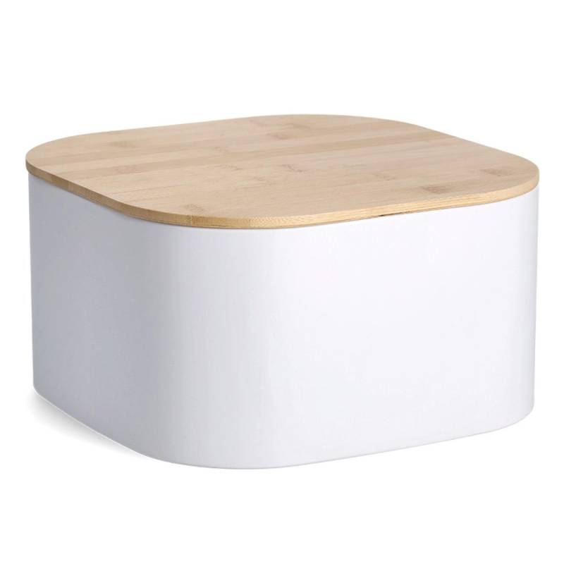 Zeller Brotkasten Metall mit Bambusdeckel 14,5 cm x 26,5 cm x 26,5 cm Weiß von Zeller