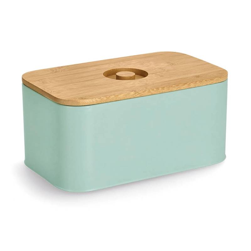 Zeller Brotkasten Metall mit Bambusdeckel 30 cm x 18 cm x 14 cm Mint von Zeller