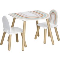 Zeller Kindertisch mit 2 Stühlen Rainbow bunt Kiefer B/H/T: ca. 55x55x45 cm von Zeller