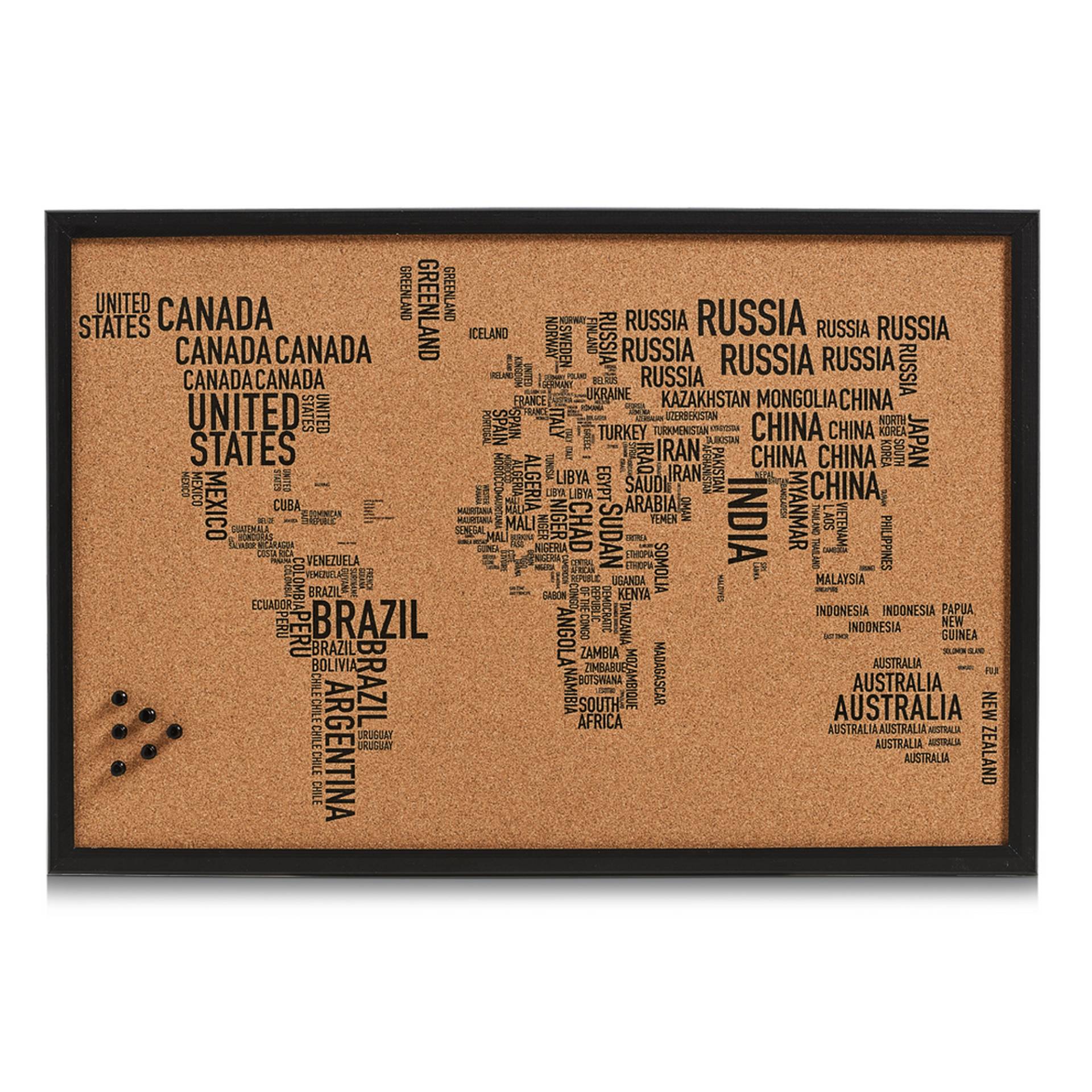 Zeller Pinboard 'World Letters' schwarz 59 x 40 x 1,55 cm von Zeller