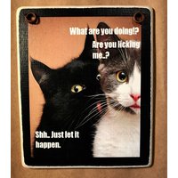 Humorvolles Katze Holzschild Shhh... Just Let It Happen | 4x5 von ZellnerPrimitives