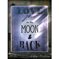 Liebe Dich Bis Zum Mond Und Zurück/Kunst Auf Holz Geklebt Bereit, Mit Einem Vintage-Draht-Aufhänger Zu Präsentieren Charme Made in Den Usa von ZellnerPrimitives