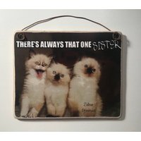 Lustiges Katzen Schwester Geschenk Humorvolle Holzplakette | 4x5 Oder 5x7 von ZellnerPrimitives