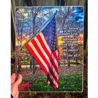 One Nation Under God/Americana Folk Art Holzschild Wandbild Druck Auch Zum Einrahmen 11x14 Rot Weiß Und Blau von ZellnerPrimitives