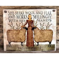 Sie Sucht Wolle/8''x10'' Kunst Auf Holz Geklebt, Bereit Zum Ausstellen Oder Drucken, Um Sich Selbst Einzurahmen Primitive Volkskunst von ZellnerPrimitives
