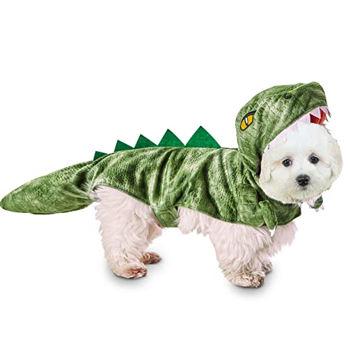 Dinosaurier Hund Kostüm Halloween Dino Haustier Kostüm, Lustiges Stegosaurus Hund Cosplay Kostüm für Kleine Mittlere Große Hunde, Warmer Winter Drache Hund Kostüm Outfits Spezielle Anlässe Foto von Zelobely