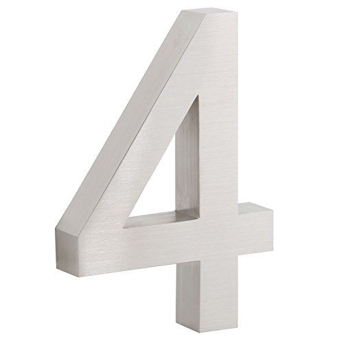 Edelstahl Hausnummer, modernes 3D Design, (H) 20 x (T) 3 cm, matt gebürstet, V2A Edelstahl, Schrifttyp: Arial, Verschiedene Zahlen zur Auswahl (4) von Zelsius
