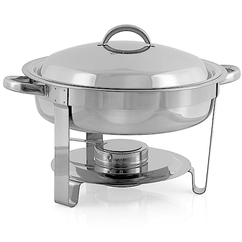 Mahlzeit Edelstahl Chafing Dish rund 4,5 Liter | Warmhaltebehälter Essen, Speisenwärmer | Wärmebehälter, Speisewärmer, Bain Marie Rechaud, Chafing Dish für Buffet Catering Gastro und Party von Mahlzeit