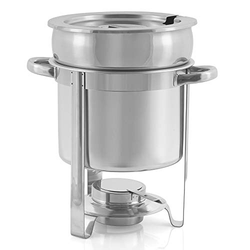 Mahlzeit Edelstahl Chafing Dish rund 7 Liter | Warmhaltebehälter Essen, Speisenwärmer, Wärmebehälter, Suppenwärmer, Bain Marie Suppentopf, Chafing Dish für Buffet, Catering, Gastro und Party von Mahlzeit