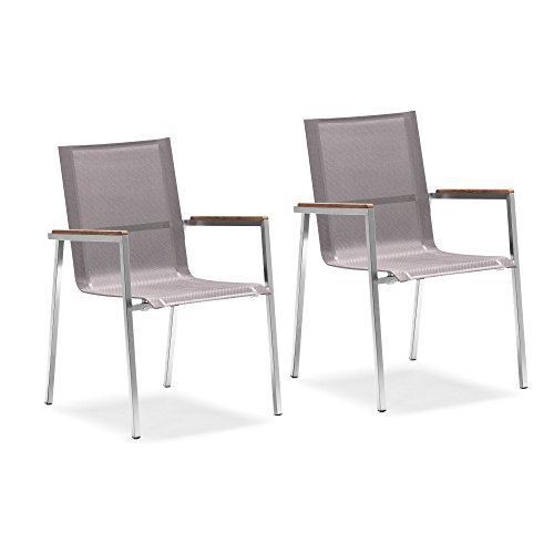Zelsius 2X Premium Gartenstuhl aus Edelstahl mit Teak Holz Armlehne | 55 x 56 x 88 cm | Taupe | Balkonstuhl für Garten und Terrasse | stapelbar und wetterfest | Terrassenstuhl | 2 Balkonstühle Set von Zelsius