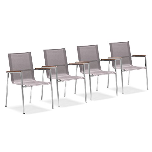 Zelsius 4X Premium Gartenstuhl aus Edelstahl mit Teak Holz Armlehne | 55 x 56 x 88 cm | Taupe | Balkonstuhl für Garten und Terrasse | stapelbar und wetterfest | Terrassenstuhl | 4 Balkonstühle Set von Zelsius