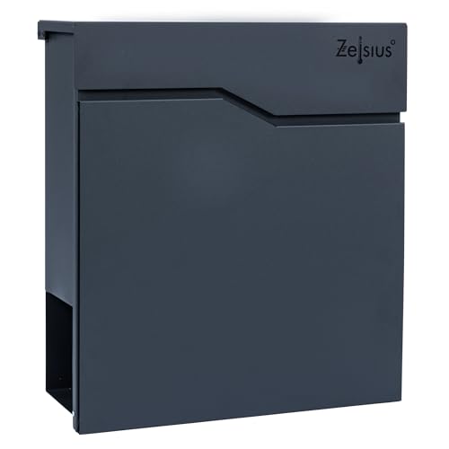 Zelsius Briefkasten Wave mit Zeitungsfach | Postbox in RAL7016 Anthrazit | integrierter Soft-Close-Effekt | Wand- oder Ständermontage | Briefbox, Wandbriefkasten, Letterbox, Mailbox, Postkasten von Zelsius