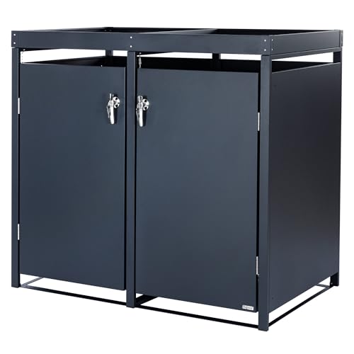 Zelsius Mülltonnenbox 2 Tonnen mit Pflanzdach | (B) 132 x (T) 80 x (H) 124 cm | Anthrazit RAL 7016 | mit Erweiterungsmöglichkeit | Mülltonnenverkleidung, Mülltonnen, Sichtschutz für Tonnen von Zelsius