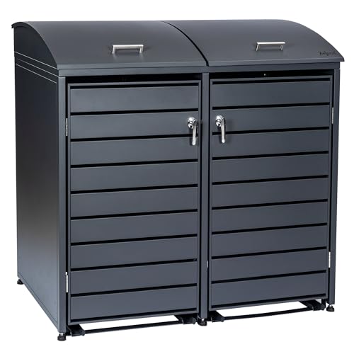 Zelsius Mülltonnenbox 2er Mülltonne mit abgerundetem Deckel | 120-240 Liter | Anthrazit RAL7016 | inkl. Erweiterungsmöglichkeiten | Mülltonnenhäusschen, Mülleimerboxen, 2 Tonnen, Aufbewahrungsbox von Zelsius