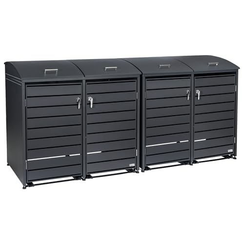 Zelsius Mülltonnenbox 4 Tonnen mit abgerundetem Deckel | 120-240 Liter | Anthrazit RAL7016, inkl. Erweiterungsmöglichkeiten | Garten Müllhaus, Mülltonnenbox 4er Aufbewahrungsbox für Mülltonnen von Zelsius