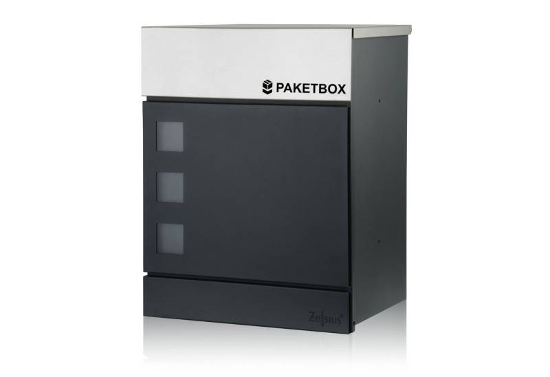 Zelsius Paketbriefkasten Briefkasten Jordan mit Paketfach, pulverbeschichteter Stahl, RAL7016, Leises Schließen durch integrierte Dämpfer von Zelsius