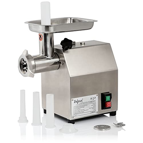 Zelsius Profi Edelstahl Fleischwolf elektrisch | 250W - 75kg/h | Faschiermaschine aus Edelstahl, Wurstmaschine in Gastro Qualität | Fleischmaschine mit Wurstfüller, Sausage Maker von Zelsius