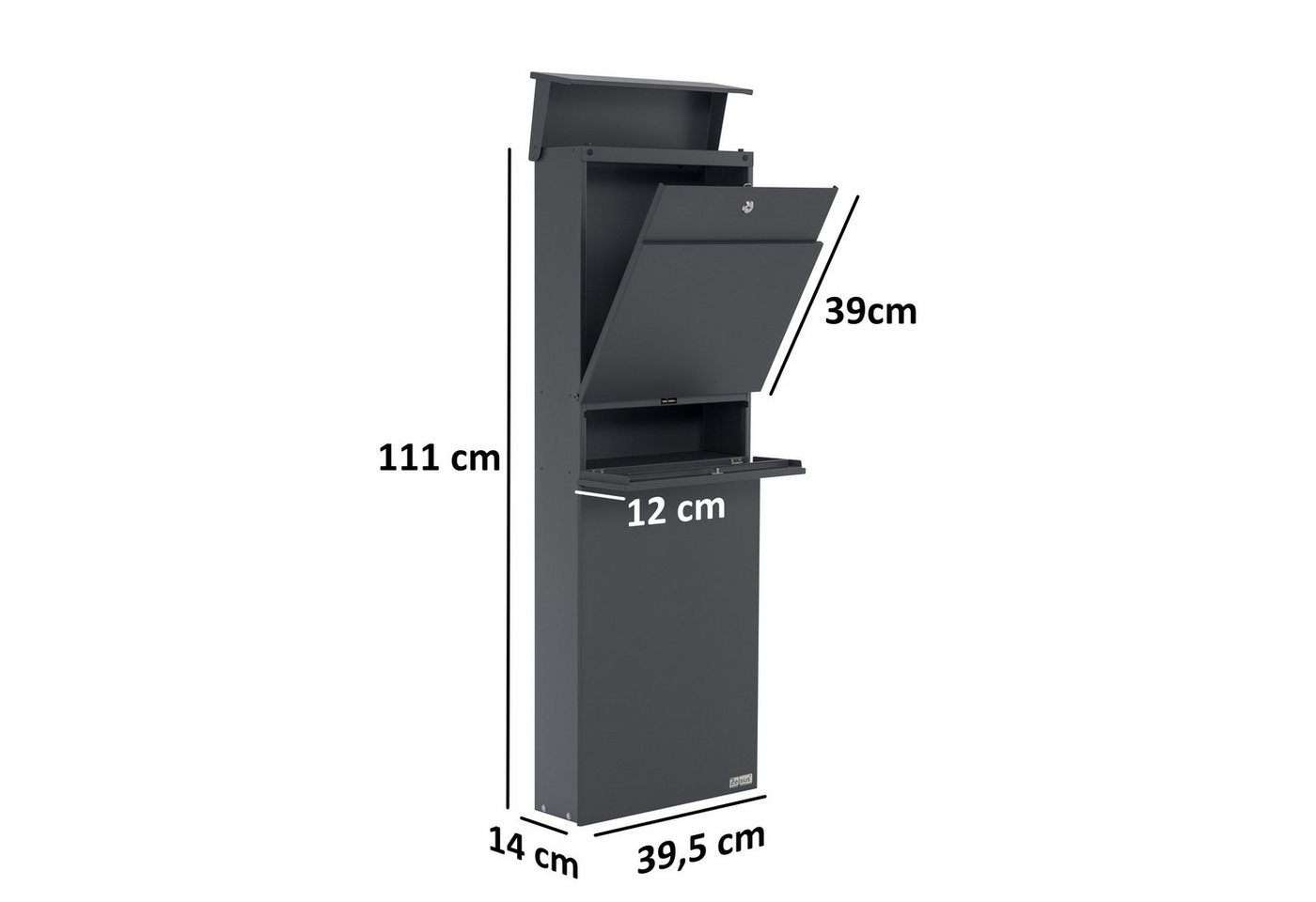 Zelsius Standbriefkasten Briefkasten mit Zeitungsfach, Standbriefkasten in Anthrazit (RAL7016), Standhaft gegen Wind- und Wettereinflüsse von Zelsius