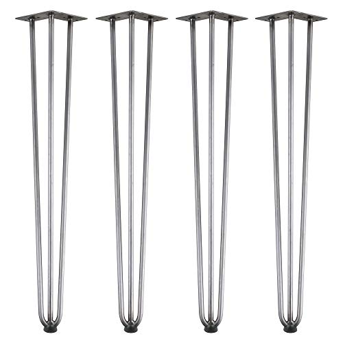 Zelsius Tischbeine (71 cm, Natur/Rohstahl), Hairpin Legs, Tischgestell, 4er Set Tischkufen, Haarnadelbeine, Stahl Hairpins für Do-It-Yourself Esstisch Arbeitstisch Beistelltisch von Zelsius