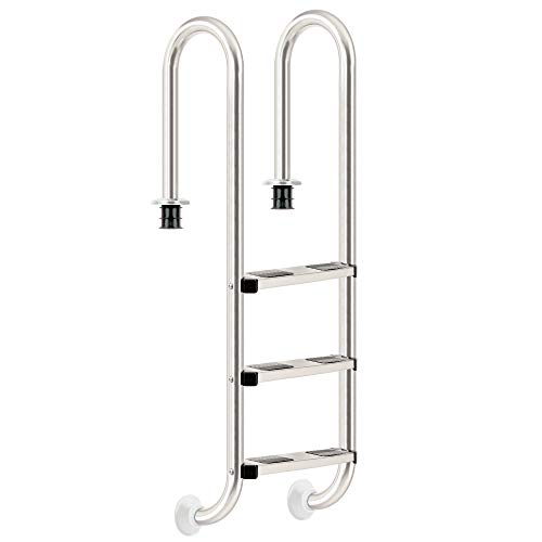 Zelsius V2A Edelstahl Poolleiter mit 3 Stufen | 50,2 x 36,5 x 158 cm - Silber | mit Rutschsicherung | Schwimmbadleiter für Pool und Schwimmbecken | Pool Einstieg, Einbauleiter, Sicherheitsleiter von Zelsius