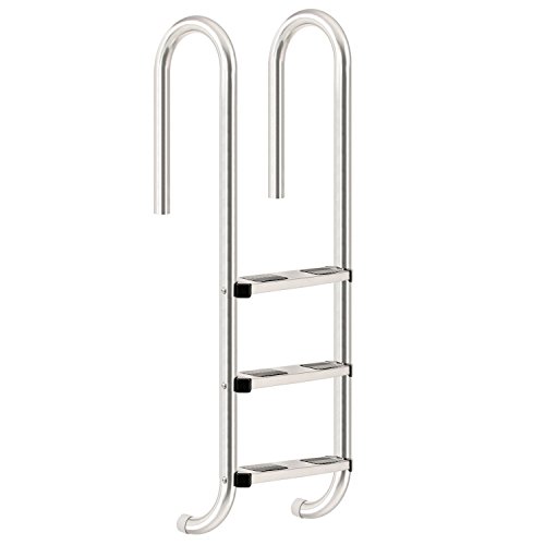 Zelsius V2A Edelstahl Poolleiter mit 3 Stufen | 50 x 26,5 x 132 cm - Silber | mit Rutschsicherung | Schwimmbadleiter für Pool und Schwimmbecken | Pool Einstieg, Einbauleiter, Sicherheitsleiter von Zelsius