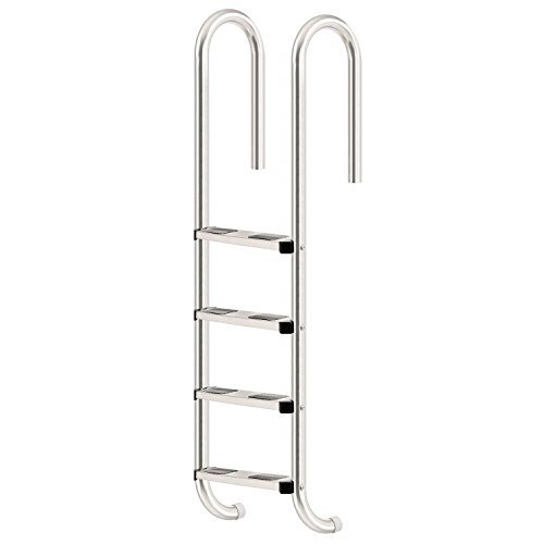 Zelsius V2A Edelstahl Poolleiter mit 4 Stufen | 50 x 26,5 x 157 cm - Silber | mit Rutschsicherung | Schwimmbadleiter für Pool und Schwimmbecken | Pool Einstieg, Einbauleiter, Sicherheitsleiter von Zelsius