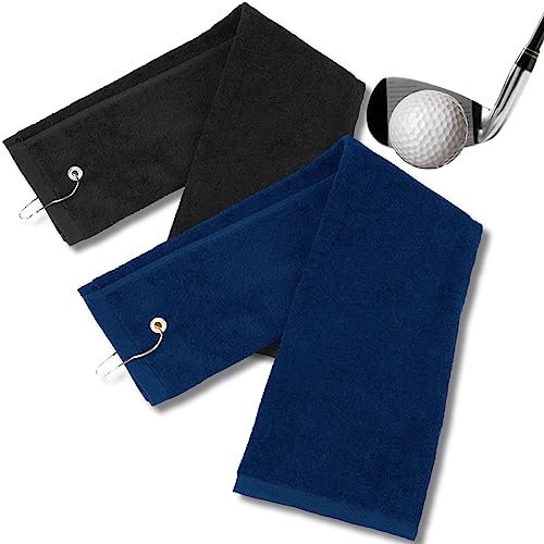 Zeltauto Golf-Handtuch mit Metalltaschenclip, 40,6 x 63,5 cm, Baumwoll-Frottee, Golf-Handtücher für Männer, Liebhaber, Freund, Vater, Geschenke (schwarz + marineblau), 2 Stück von Zeltauto