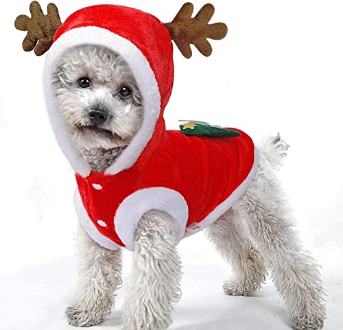 Hundekostüme Weihnachten Elchkostüm, Haustier Weihnachtskostüm, Katzen Kleidung Weihnachten, Pet Hoodies warme Hundemantel für Winter Frühling Weihnachten Hundebekleidung Rot (M) von Zempertoopa