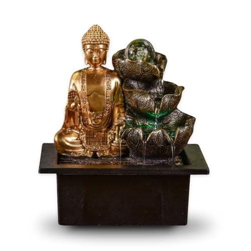 Brunnen Buddha Arya - Zimmerbrunnen Buddha Abnehmbar - Geschenke - Deko-Objekt Zen Buddhismus - Tischbrunnen LED-Licht - Geschlossener Kreislauf - Braun und Gold - H 26cm - Zen'Light von Zen Light
