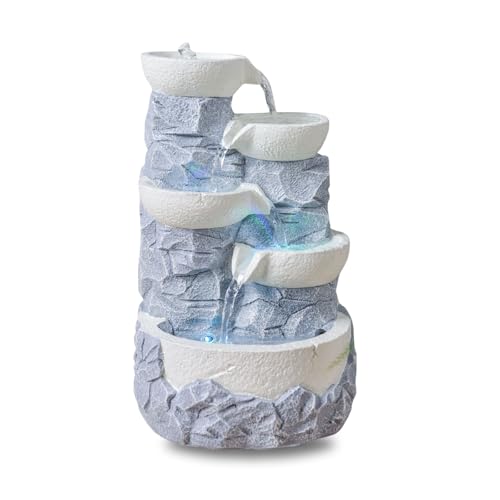 Innenbrunnen Cascade 4 Levels Jar Natural Stone Effect Farbe Licht farbenfrohe LED, außergewöhnliche Geschenkidee, H 31cm - Ganda Zen'light von Zen Light