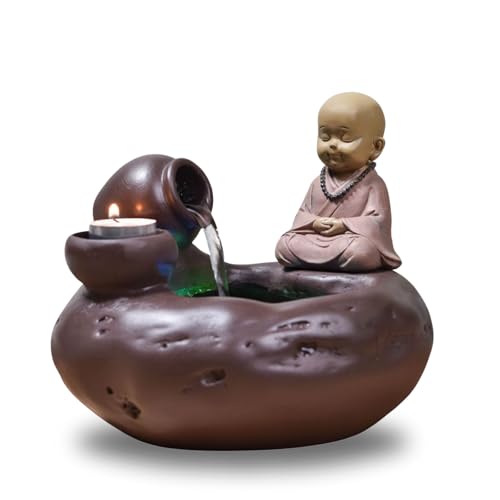 Innenbrunnen Natur Jarre Buddha Statue Abnehmbares helles farbenfrohe LED, Wohndekoration in Bewegung, Geschenkidee, H 40cm - Médina Zen’Light von Zen Light