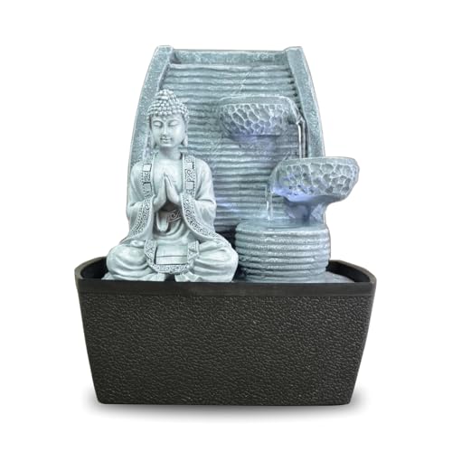 Innenbrunnen Zimmerbrunnen Feng Shui Weisheit LED Beleuchtung 24 cm, Grau von Zen Light