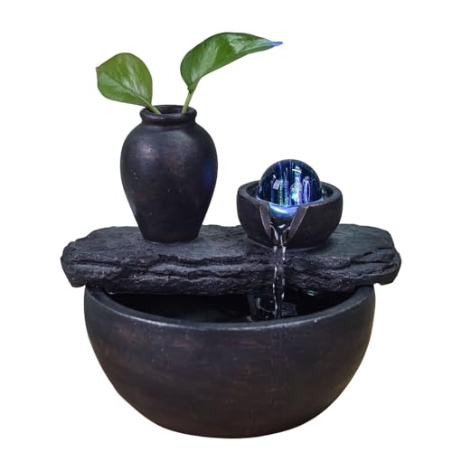 Natürlicher Innenbrunnen mit Vase Soli Blumenplan Plan des farbigen LED -Lichttisches, H 19x21x17cm - Silice Zen'light von Zen Light