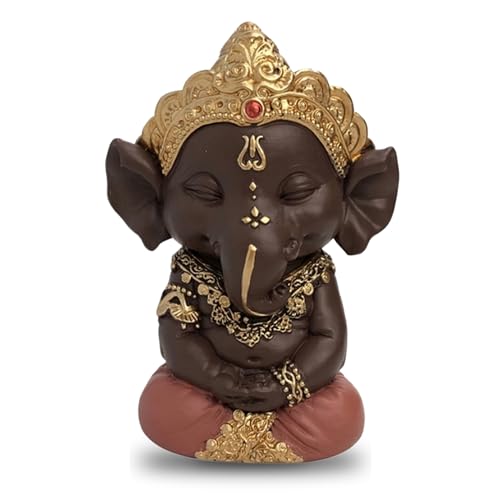 Statuette Ganesh 2 - Glück - Zen -Dekoration und Feng Shui - Um eine entspannende und spirituelle Atmosphäre zu schaffen - Geschenkidee - Höhe: 11,5 cm - Farbe: Grün und Braun - Zen'light von Zen Light