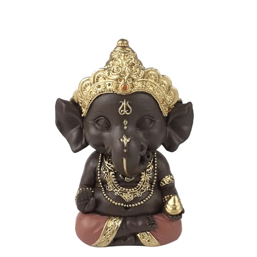 Statuette Ganesh 3 - Glücksbringer - Zen und Feng Shui Dekoration - Für eine entspannende und spirituelle Atmosphäre - Geschenkidee - Höhe: 11,5cm - Farbe: Grün und Braun - Zen'Light von Zen Light