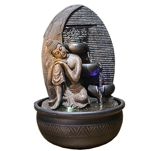 Zen'Light - Zimmerbrunnen Buddha Grace mit Farbiger LED-Beleuchtung - Zen-Dekor Ideal für Meditation und Entspannung - Leise Wasserpumpe - Abnehmbare Skulptur - H 40cm von Zen Light