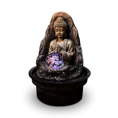 Fontaine Frieden - Entspannender Zen Buddha Innenbrunnen mit LED -Licht - geschlossener und brauner Kreislauf - H 18 cm - Zen'light von Zen Light