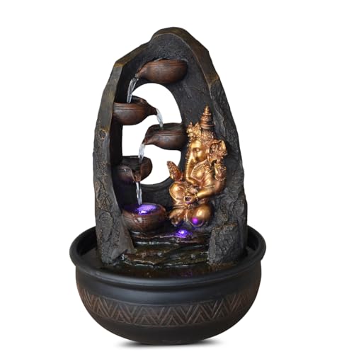 Zen Light Buddha Ganesh Innenbrunnen mit farbenfrohen LED-Licht-Feng Shui Zen Dekoration-Brunnen des Büros Salon Schlafzimmer-Bed-Träger-H 40 cm-Mystic Zen'light, Harz, Schwarz + Gold, Large Zen Light Buddha Ganesh Innenbrunnen mit farbenfrohen LED-Licht-Feng Shui Zen Dekoration-Brunnen des Büros Salon Schlafzimmer-Bed-Träger-H 40 cm-Mystic Zen'light, Harz, Schwarz + Gold, Large von Zen Light