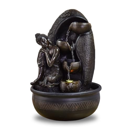 Zen'Light Innenbrunnen Wasser Wasser Wasser Kaskade Buddha Statue Abnehmbares farbenfrohes LED-Licht, Lucky Fountain mit geschlossenem Stromkreis, H 40cm-Krishna von Zen Light