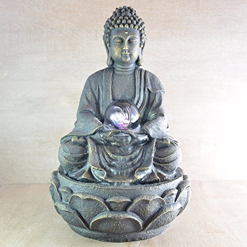 Zen'Light - Zimmerbrunnen Buddha Meditation Lotus mit farbwechselnder LED-Beleuchtung - Moderne Zen-Dekor, Ideal für Meditation & Entspannung, Feng Shui - Tischbrunnen Geschlossener Kreislauf - H26cm von Zen Light