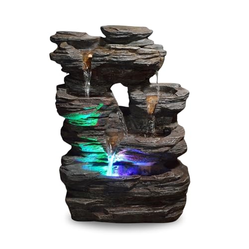 Zen’Light - Zimmerbrunnen Pietra - Steinoptik aus Kunstharz mit Bunten Lichteffekten - Moderne Zen Deko, Meditation & Entspannung - Glücksbringer - H35cm von Zen Light