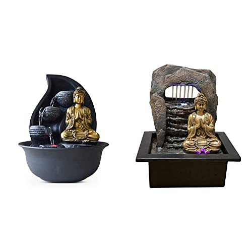Zen Light Praya Zimmerbrunnen mit Pumpe und LED-Beleuchtung, Kunstharz, Gold & Zen'Light Zen Dao Springbrunnen, Kunstharz, Bronze, 21 x 17 x 25 cm von Zen Light
