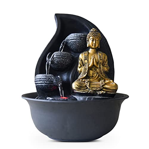 Zen Light Praya Zimmerbrunnen mit Pumpe und LED-Beleuchtung, Kunstharz, Gold von Zen Light