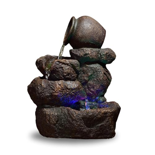 Zen'Light Innenbrunnen Naturkaskade Jarstone Rockeffekt Buntes Licht, Geschenkidee, bewegliche Innenausstattung, entspannter Zen-Tischbrunnen, Lucky Object Objekt, H 31cm-Nivello, Kastanie, Large von Zen Light