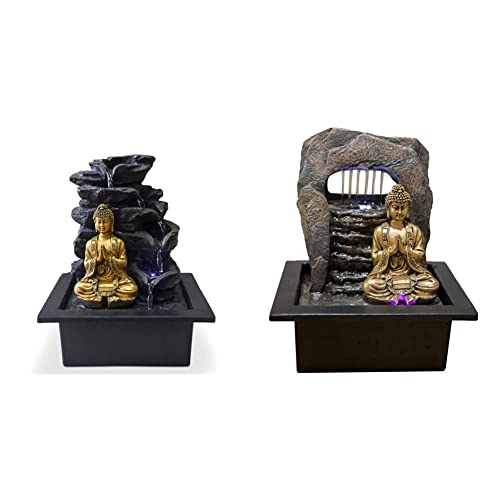 Zen Light Shira Zimmerbrunnen mit Pumpe und LED-Beleuchtung, Kunstharz, Schwarz, Einheitsgröße & Brunnen Zen Dao Harz, Bronze, 21 x 17 x 25 cm von Zen Light