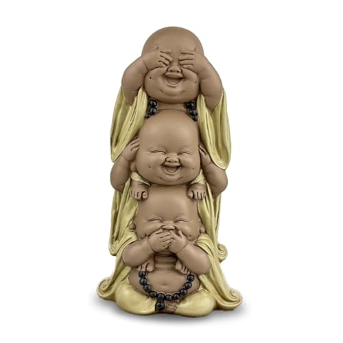 Zen'Light Statue 3 lachende Buddhas - Nichts sehen - Nichts hören - Nichts Sagen - Baby Buddha Symbolisches Ensemble - Friedliche und heitere Stimmung - Zen-Dekoration -H 18 cm von Zen Light