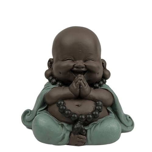 Zen'Light Statue Boudha Rieur Bonheur - Zen -Dekoration und Feng Shui - Um eine entspannende und spirituelle Atmosphäre zu schaffen - Originalgeschenkidee - Breite: 9 cm - Farbe: Grün und Braun von Zen Light