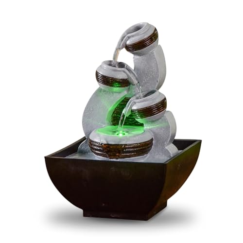 Springbrunnen Kara - Zimmerbrunnen Wasserfall Krug - Zen Relax Innendekoration - Geschenkidee - Tischbrunnen LED-Licht - Geschlossener Kreislauf - Schwarz und Grau - Höhe 18 cm - Zen'Light von Zen Light