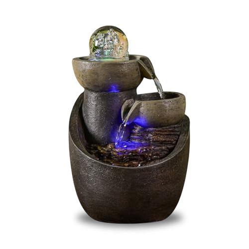 Zen'Light - Zimmerbrunnen Malla Wasserfall Krug Wasserwand Naturstein-Effekt mit farbigem LED-Licht - Zen Innendekoration, Elegant und entspannend - Tischbrunnen - H 28 cm von Zen Light